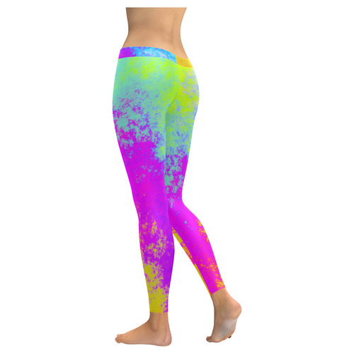 Grunge Radial Gradients Red Yellow Pink Cyan Green Women's Low Rise Leggings (Invisible Stitch) (Model L05)