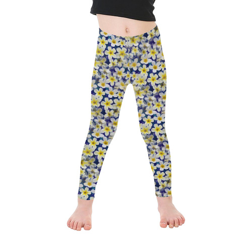 Summer Flowers Pattern White Blue Kid's Ankle Length Leggings (Model L06)