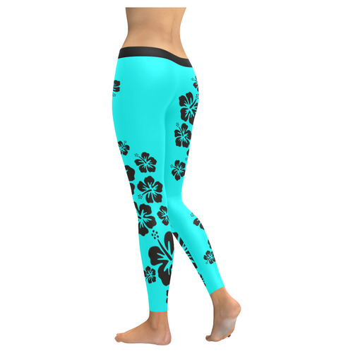 HIBISCUS aloha blossoms garland black Women's Low Rise Leggings (Invisible Stitch) (Model L05)
