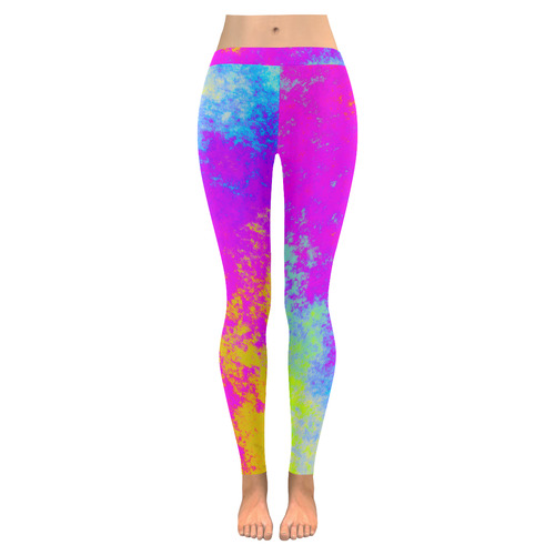 Grunge Radial Gradients Red Yellow Pink Cyan Green Women's Low Rise Leggings (Invisible Stitch) (Model L05)