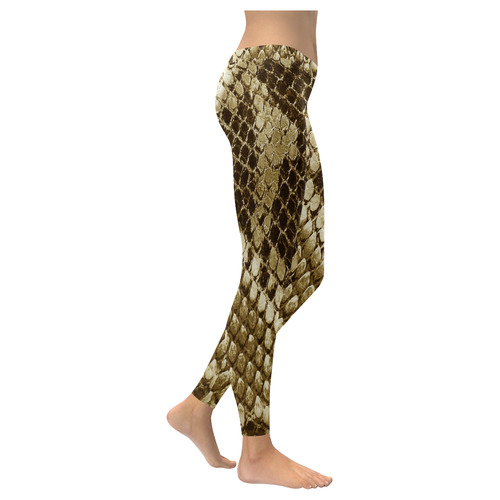 Golden Snakeskin - No snake has to die for it Women's Low Rise Leggings (Invisible Stitch) (Model L05)