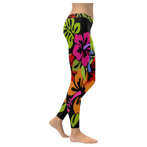 Tropical Hibiscus Flowers Bouquet Women's Low Rise Leggings (Invisible Stitch) (Model L05)