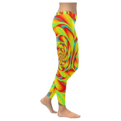 CRAZY POWER SPIRAL - neon colored Women's Low Rise Leggings (Invisible Stitch) (Model L05)