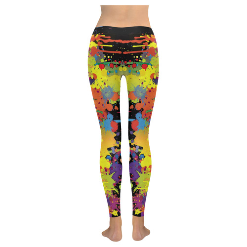 CRAZY multicolored double running SPLASHES Women's Low Rise Leggings (Invisible Stitch) (Model L05)