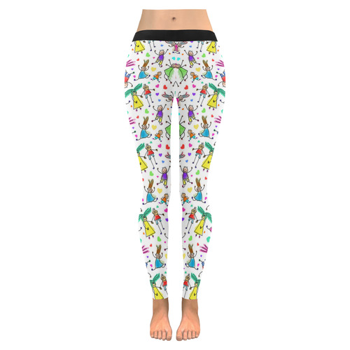 Multicolored HAPPY PEOPLE Line Drawing Women's Low Rise Leggings (Invisible Stitch) (Model L05)