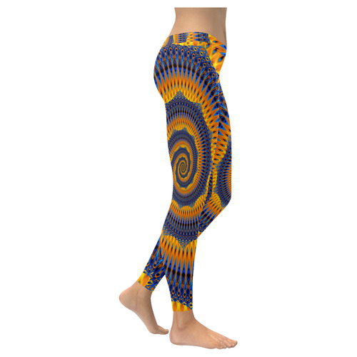 POWER SPIRAL POLYGON Orange Blue Women's Low Rise Leggings (Invisible Stitch) (Model L05)