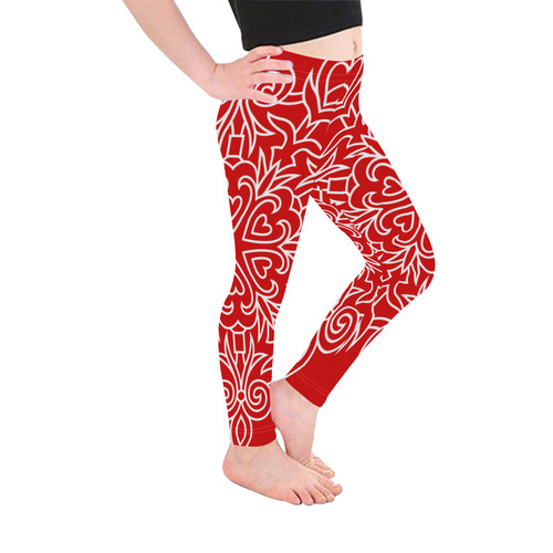 Symbol Ornaments Lily Heart Mandala White Kid's Ankle Length Leggings (Model L06)