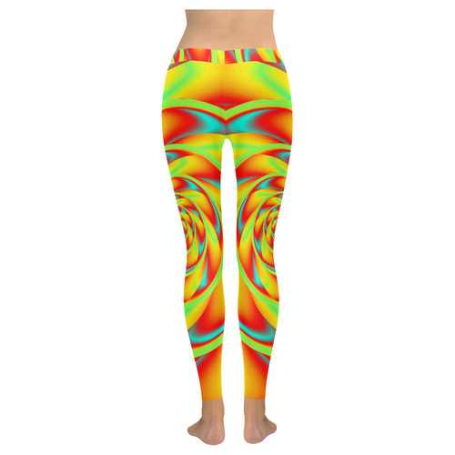 CRAZY POWER SPIRAL - neon colored Women's Low Rise Leggings (Invisible Stitch) (Model L05)
