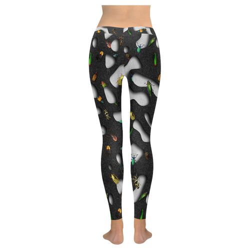 Crawking Bugs - Squiggly Loops Cut Women's Low Rise Leggings (Invisible Stitch) (Model L05)