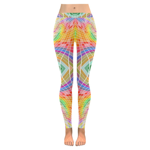 Multicolored Squares Grid Waves - white Women's Low Rise Leggings (Invisible Stitch) (Model L05)