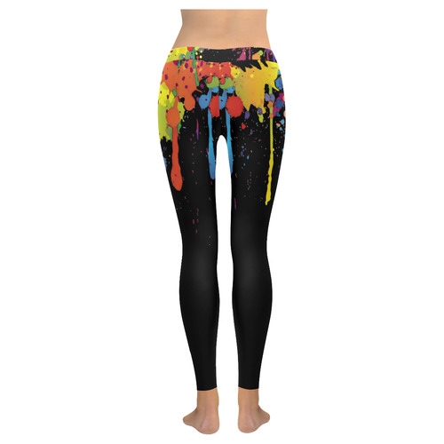 Crazy multicolored running SPLASHES Women's Low Rise Leggings (Invisible Stitch) (Model L05)