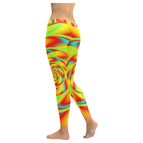 CRAZY POWER SPIRAL - neon colored Women's Low Rise Leggings (Invisible Stitch) (Model L05)