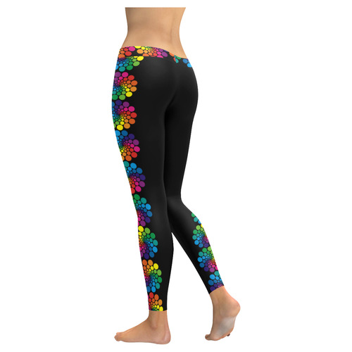Colorful Dots Flower Circle Border Women's Low Rise Leggings (Invisible Stitch) (Model L05)