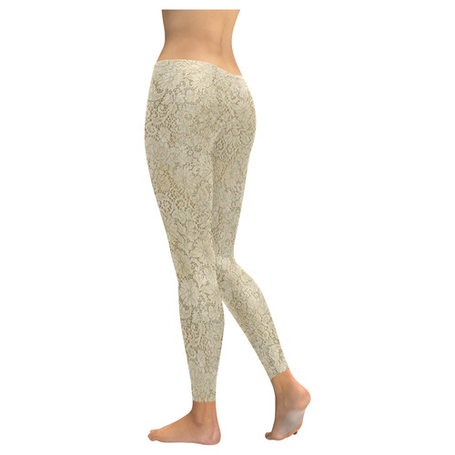 Old CROCHET / LACE FLORAL pattern - beige Women's Low Rise Leggings (Invisible Stitch) (Model L05)