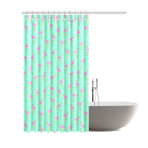 Pink and Green Flamingo Pattern Shower Curtain 72"x84"
