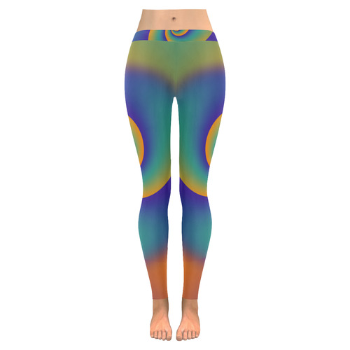 POWER SPIRAL SOFT - Violet, Ocean Green, Orange Women's Low Rise Leggings (Invisible Stitch) (Model L05)