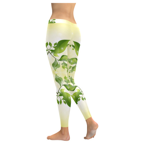 MAGIC LEAVES Kaleidoscope green yellow Women's Low Rise Leggings (Invisible Stitch) (Model L05)