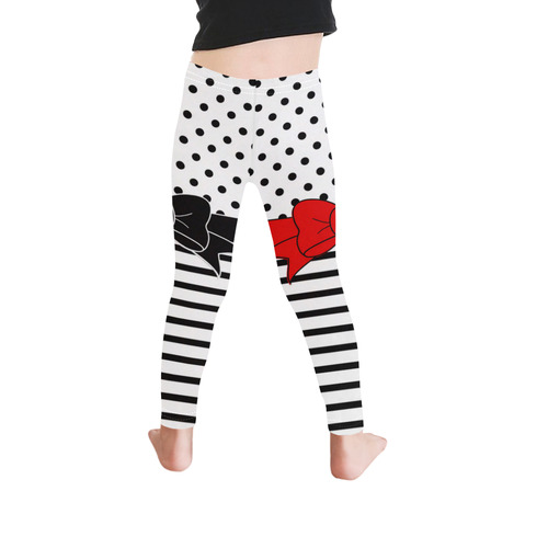 Polka Dots Stripes black white Comic Ribbon red Kid's Ankle Length Leggings (Model L06)