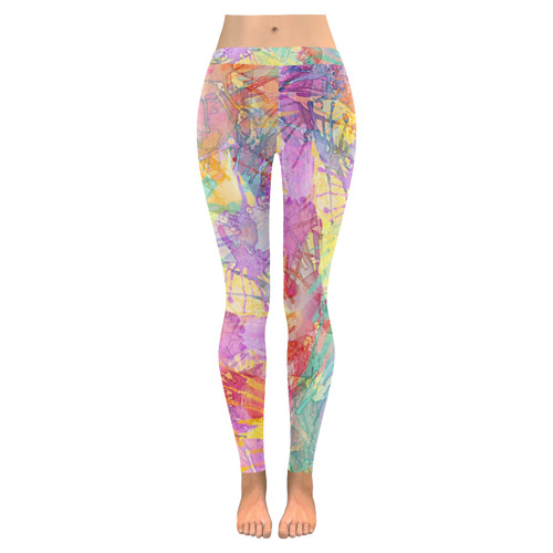 Watercolor Painting Splashes Pastel Multicolored Women's Low Rise Leggings (Invisible Stitch) (Model L05)