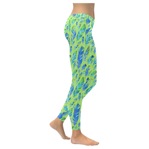 Watercolor Feathers And Dots Pattern Purple Women's Low Rise Leggings (Invisible Stitch) (Model L05)