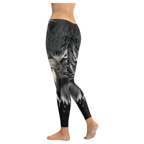 Strong EAGLE Face black Women's Low Rise Leggings (Invisible Stitch) (Model L05)