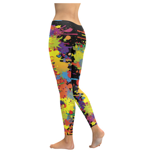 CRAZY multicolored double running SPLASHES Women's Low Rise Leggings (Invisible Stitch) (Model L05)