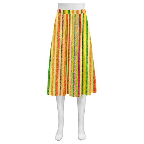 Colorful Stripes on Curls Pattern Mnemosyne Women's Crepe Skirt (Model D16)