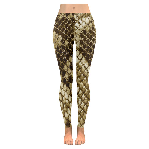 Golden Snakeskin - No snake has to die for it Women's Low Rise Leggings (Invisible Stitch) (Model L05)