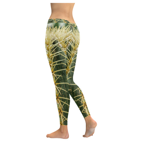 Photography Art - Cactus green yellow Women's Low Rise Leggings (Invisible Stitch) (Model L05)
