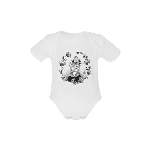 Cat and Bird Baby Powder Organic Short Sleeve One Piece (Model T28)