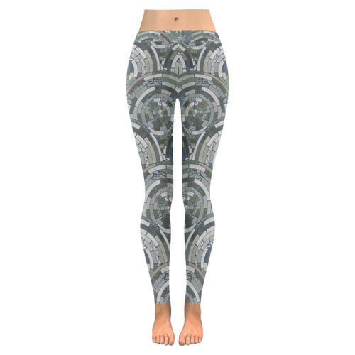 Stones Round Mosaic Pattern - grey Women's Low Rise Leggings (Invisible Stitch) (Model L05)