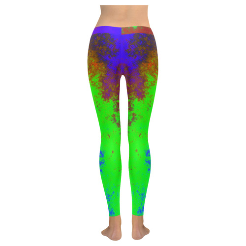 Grunge Radial Gradients Red Yellow Pink Cyan Green Women's Low Rise Leggings (Invisible Stitch) (Model L05)