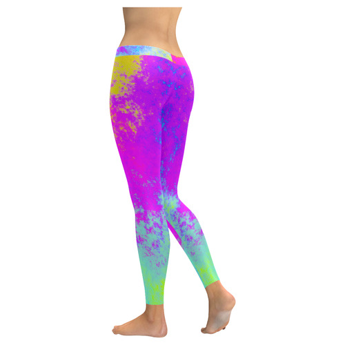 Grunge Radial Gradients Red Yellow Pink Cyan Green Women's Low Rise Leggings (Invisible Stitch) (Model L05)