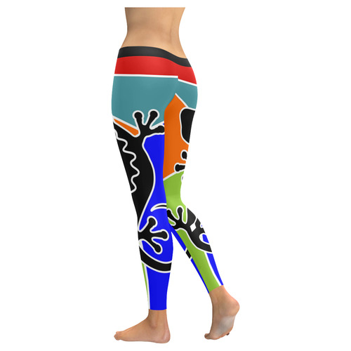 Modern Geometric Mosaic Contrast Gecko Women's Low Rise Leggings (Invisible Stitch) (Model L05)