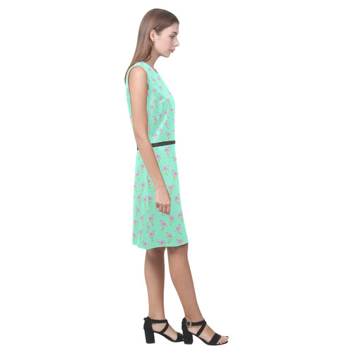 Pink and Green Flamingo Pattern Eos Women's Sleeveless Dress (Model D01)