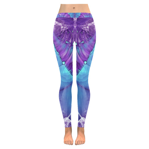 Abstract Fractal Painting - blue magenta pink Women's Low Rise Leggings (Invisible Stitch) (Model L05)