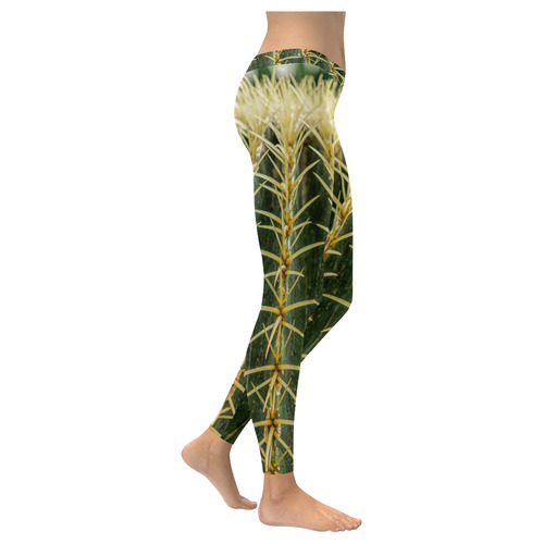 Photography Art - Cactus green yellow Women's Low Rise Leggings (Invisible Stitch) (Model L05)