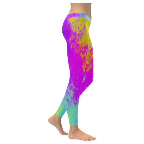 Grunge Radial Gradients Red Yellow Pink Cyan Green Women's Low Rise Leggings (Invisible Stitch) (Model L05)