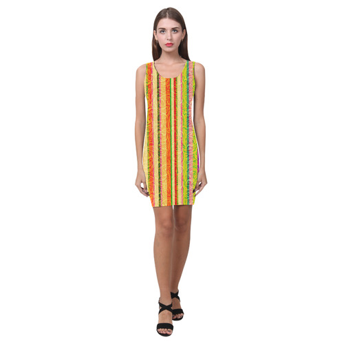 Colorful Stripes on Curls Pattern Medea Vest Dress (Model D06)