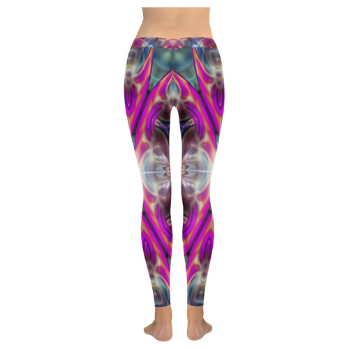 Apophysis Fractal Kaleidoscope Mirror pink blue Women's Low Rise Leggings (Invisible Stitch) (Model L05)