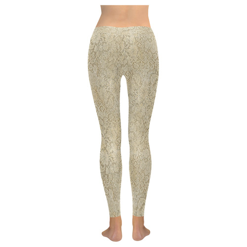 Old CROCHET / LACE FLORAL pattern - beige Women's Low Rise Leggings (Invisible Stitch) (Model L05)