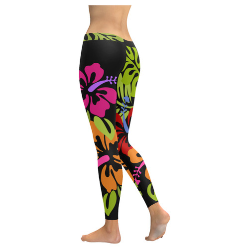 Tropical Hibiscus Flowers Bouquet Women's Low Rise Leggings (Invisible Stitch) (Model L05)