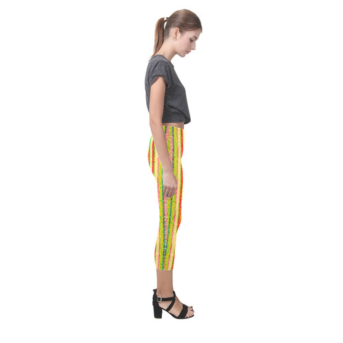 Colorful Stripes on Curls Pattern Capri Legging (Model L02)