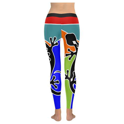 Modern Geometric Mosaic Contrast Gecko Women's Low Rise Leggings (Invisible Stitch) (Model L05)