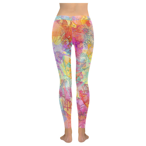 Watercolor Painting Splashes Pastel Multicolored Women's Low Rise Leggings (Invisible Stitch) (Model L05)