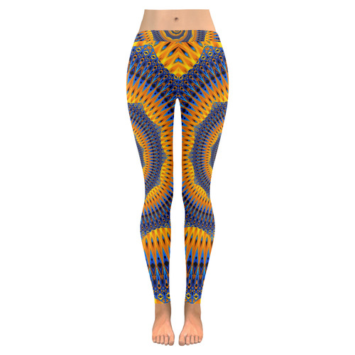 POWER SPIRAL POLYGON Orange Blue Women's Low Rise Leggings (Invisible Stitch) (Model L05)