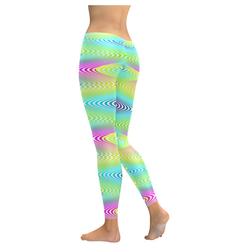 NEON colored WAVES STRIPES pattern Women's Low Rise Leggings (Invisible Stitch) (Model L05)