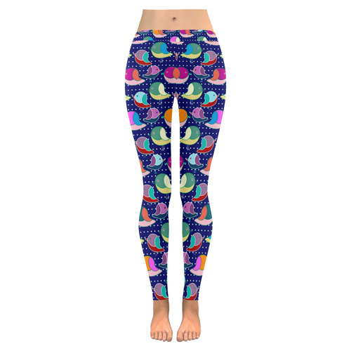 Simply Geometric Cute Birds Pattern Colored Women's Low Rise Leggings (Invisible Stitch) (Model L05)