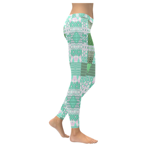 Shapes Pattern Mix - Green Cyan Women's Low Rise Leggings (Invisible Stitch) (Model L05)