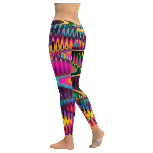 WAVES DISTORTION chevrons multicolored Women's Low Rise Leggings (Invisible Stitch) (Model L05)